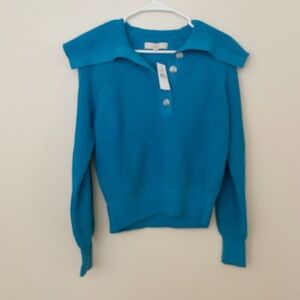 LOFT Ribbed‎ Knit Collared Sweater Womens Size Medium Blue Pullover NWT Cozy